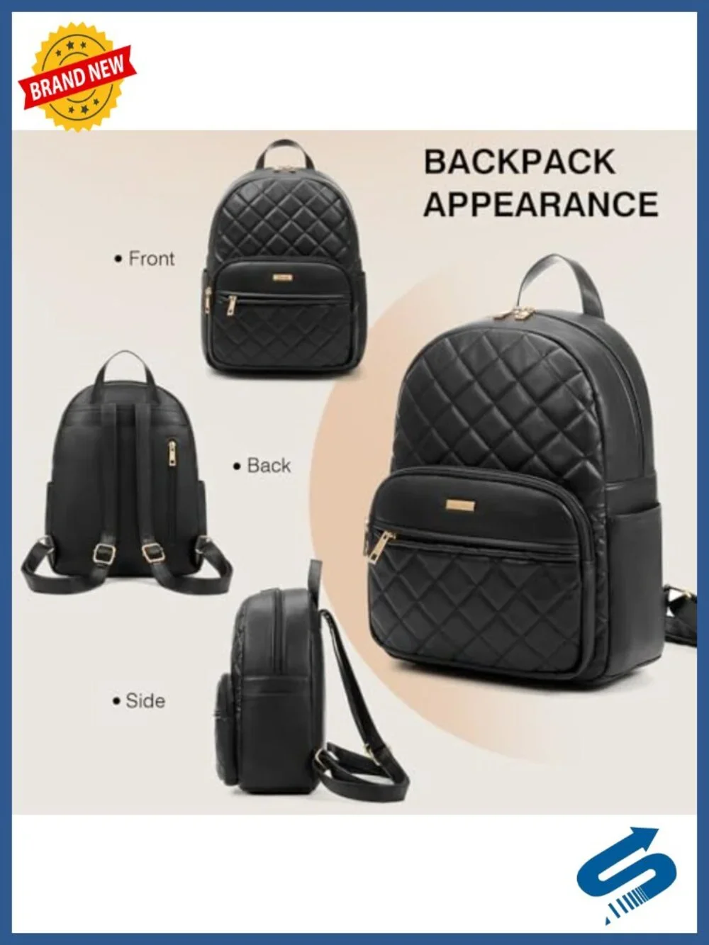 Vegan Leather Mini Backpack for Travel Work Shopping with Quilted Design